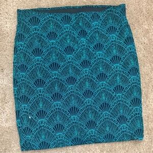 H&M Divided Teal & Black Art Deco Metallic Mini Skirt Size S Stretch Bodycon
